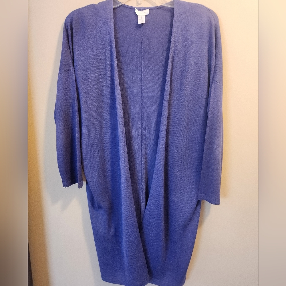 Chico's SILK Knit Tunic Jacket In Periwinkle - Picture 4 of 5
